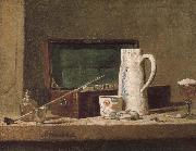 Jean Baptiste Simeon Chardin Pipe tobacco and alcohol containers browser oil